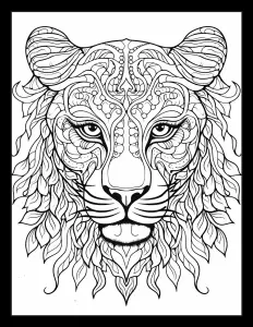 Majestic tiger head in black and white Free Printable Coloring Page for Adults