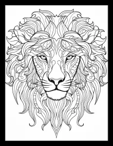 Majestic lion head drawing waiting to be colored. Free Printable Coloring Page for Adults