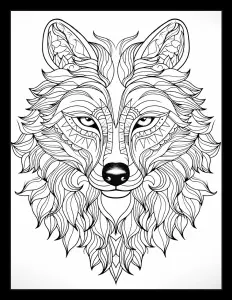 Majestic wolf head in black and white Free Printable Coloring Page for Adults