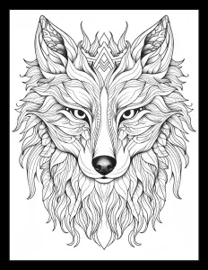 Powerful silhouette of a wolf's head in black and white Free Printable Coloring Page for Adults