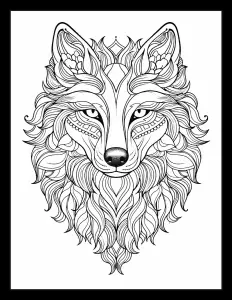 Majestic wolf with piercing eyes in a serene forest setting Free Printable Coloring Page for Adults