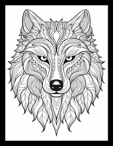 Majestic wolf with piercing eyes in a serene forest setting Free Printable Coloring Page for Adults