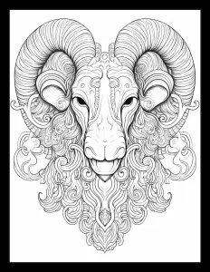 Majestic ram's head in striking black and white illustration. Free Printable Coloring Page for Adults