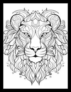 Majestic lion head drawing waiting to be colored. Free Printable Coloring Page for Adults