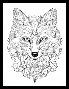 Majestic fox in black and white drawing Free Printable Coloring Page for Adults