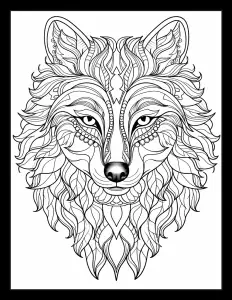 Majestic wolf head in black and white Free Printable Coloring Page for Adults