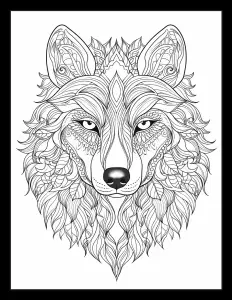 Majestic wolf with piercing eyes in a serene forest setting Free Printable Coloring Page for Adults