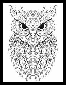 A detailed owl coloring page in grayscale. Free Printable Coloring Page for Adults