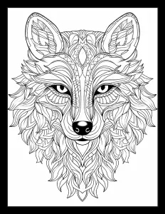 Majestic wolf with piercing eyes in a serene forest setting Free Printable Coloring Page for Adults