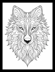 Majestic wolf head in black and white Free Printable Coloring Page for Adults