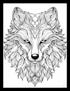 Majestic wolf with piercing eyes in a serene forest setting Free Printable Coloring Page for Adults