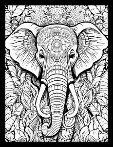 Majestic elephant roams through lush jungle Free Printable Coloring Page for Adults