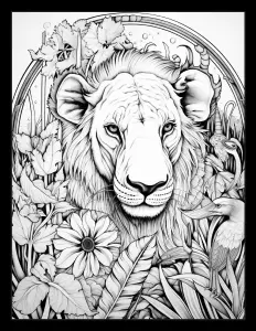 Majestic lion roaming through the forest Free Printable Coloring Page for Adults