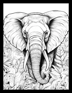 Majestic elephant wandering through lush jungle Free Printable Coloring Page for Adults