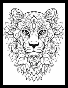 Majestic lion head in black and white Free Printable Coloring Page for Adults