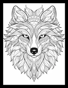 Powerful silhouette of a wolf's head in black and white Free Printable Coloring Page for Adults