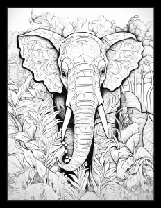 Majestic elephant wandering through lush jungle Free Printable Coloring Page for Adults