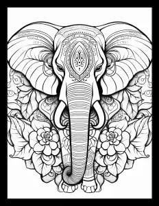 Majestic elephant surrounded by delicate flowers Free Printable Coloring Page for Adults