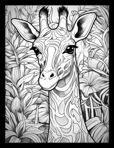 Majestic giraffe towering over the lush jungle Free Printable Coloring Page for Adults