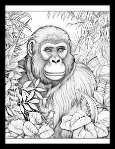 Majestic gorilla in the lush jungle Free Printable Coloring Page for Adults