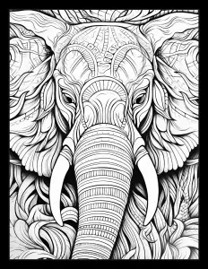 Majestic elephant in black and white Free Printable Coloring Page for Adults