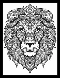 Majestic lion head drawing in black and white Free Printable Coloring Page for Adults