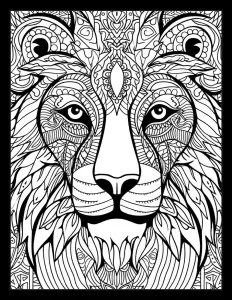 Majestic lion head drawing in black and white Free Printable Coloring Page for Adults