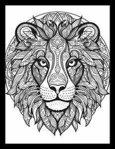 Majestic lion with flowing mane in black and white Free Printable Coloring Page for Adults