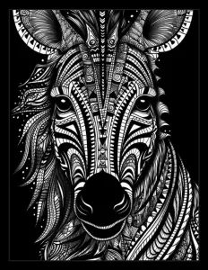 Majestic zebra head in black and white Free Printable Coloring Page for Adults