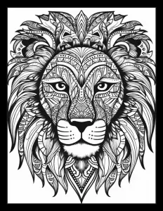 Majestic lion with flowing mane in black and white Free Printable Coloring Page for Adults