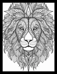 Majestic lion head in black and white Free Printable Coloring Page for Adults