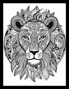 Majestic lion in black and white drawing Free Printable Coloring Page for Adults