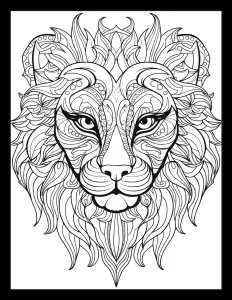 Majestic lion head drawing waiting to be colored. Free Printable Coloring Page for Adults