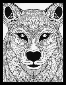 Majestic wolf with piercing eyes in a serene forest setting Free Printable Coloring Page for Adults