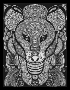 Majestic lion drawing on black background Free Printable Coloring Page for Adults