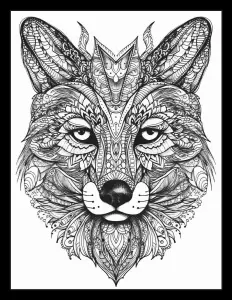 Majestic fox head in black and white Free Printable Coloring Page for Adults