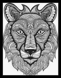 Majestic lion with flowing mane in black and white Free Printable Coloring Page for Adults