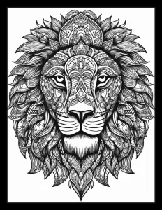 Majestic lion with flowing mane in black and white Free Printable Coloring Page for Adults