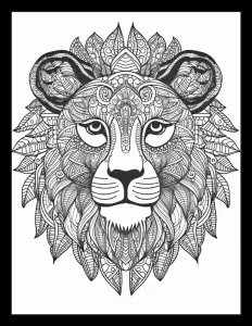 Majestic lion head in black and white Free Printable Coloring Page for Adults