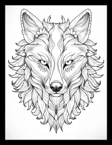 Powerful silhouette of a wolf's head in black and white Free Printable Coloring Page for Adults