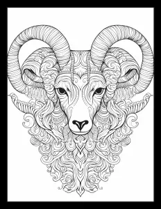 Majestic ram with powerful horns in black and white illustration Free Printable Coloring Page for Adults