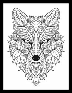 Majestic fox head in black and white Free Printable Coloring Page for Adults