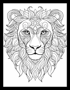 Majestic lion head drawing waiting to be colored. Free Printable Coloring Page for Adults