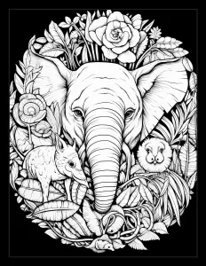 Majestic elephant surrounded by a circle Free Printable Coloring Page for Adults