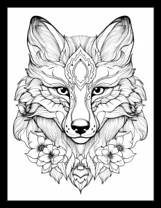 Majestic fox head in black and white Free Printable Coloring Page for Adults