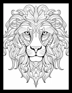 Majestic lion head in black and white Free Printable Coloring Page for Adults