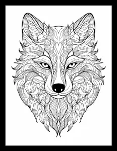 Majestic fox head in black and white Free Printable Coloring Page for Adults