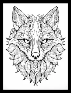 Majestic fox head in black and white Free Printable Coloring Page for Adults