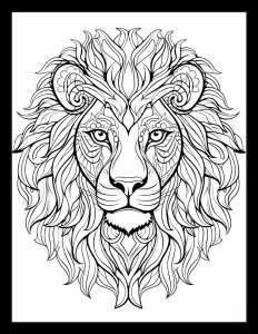 Majestic lion head drawing waiting to be colored. Free Printable Coloring Page for Adults