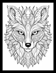 Majestic fox head in black and white Free Printable Coloring Page for Adults